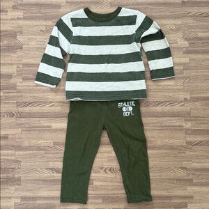 Toddler Outfit - Green Striped Long-Sleeve Shirt and Green Bottoms